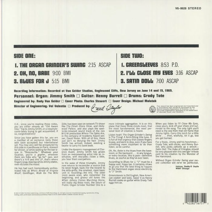 Back cover — Jimmy SMITH feat KENNY BURRELL / GRADY TATE — Organ Grinder Swing (reissue)