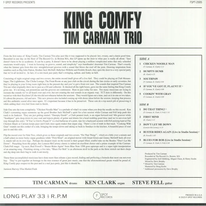 Обратная сторона обложки — TIM CARMAN TRIO — King Comfy