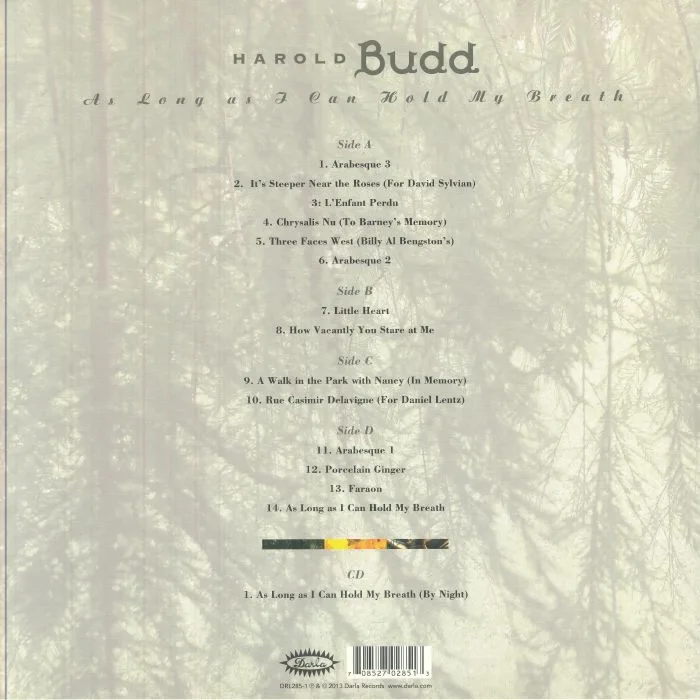 Обратная сторона обложки — Harold BUDD — Avalon Sutra
