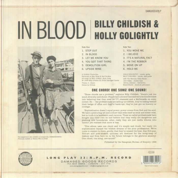 Back cover — BILLY CHILDISH / HOLLY GOLIGHTLY — In Blood (reissue)