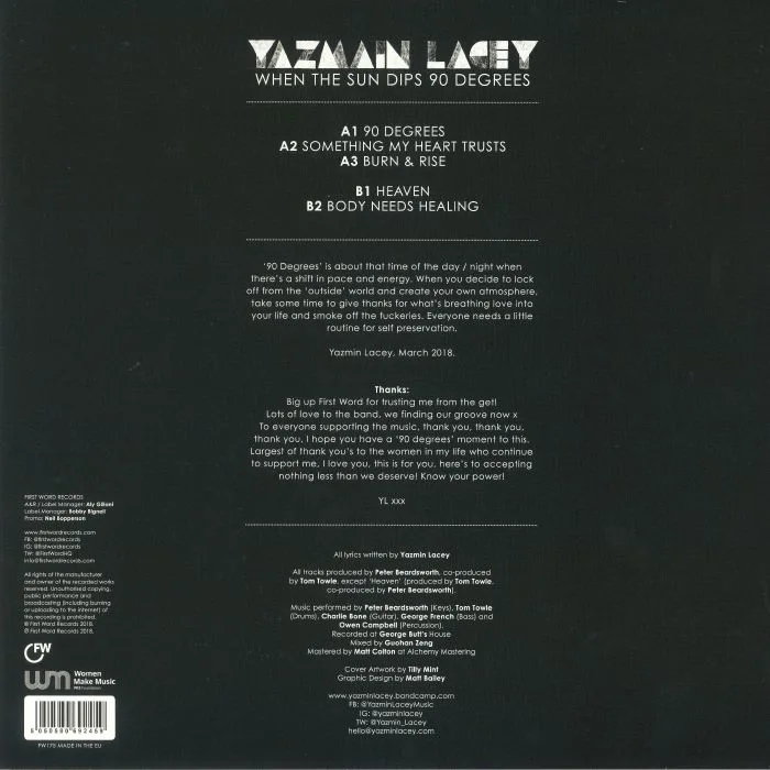 Back cover — Yazmin LACEY — When The Sun Dips 90 Degrees