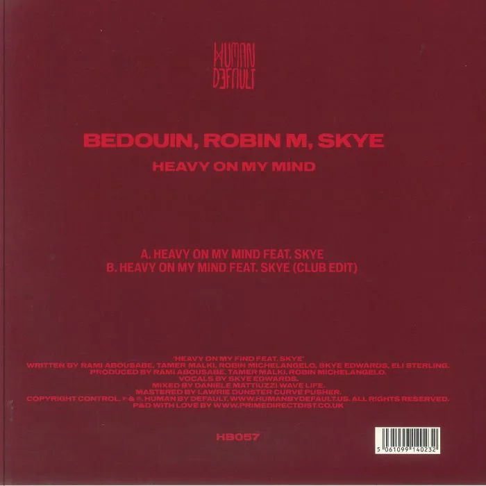 Back cover — BEDOUIN / ROBIN M feat SKYE — Heavy On My Mind