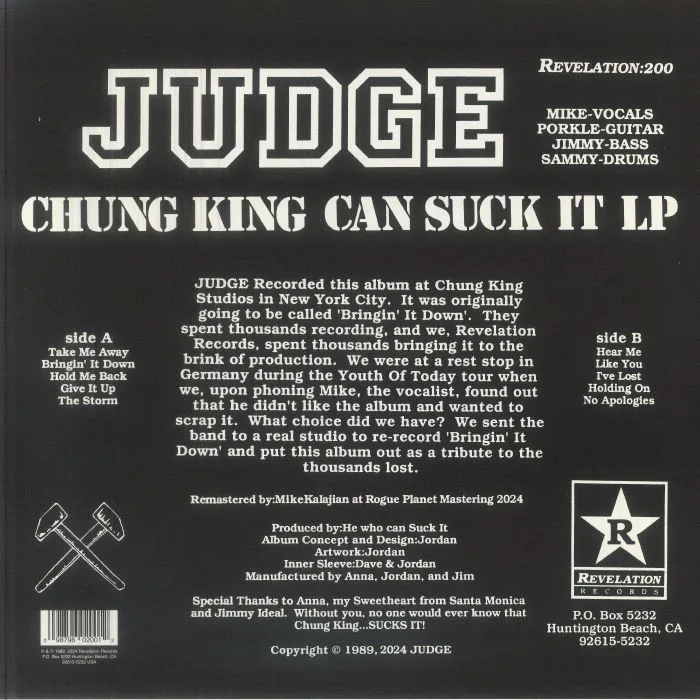 Обратная сторона обложки — JUDGE — Chung King Can Suck It (remastered)