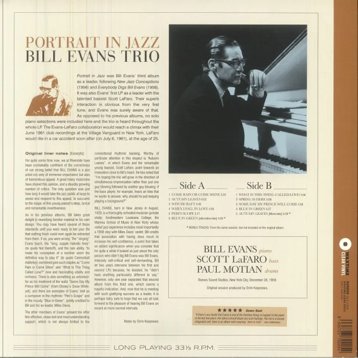 Обратная сторона обложки — BILL EVANS TRIO — Portrait In Jazz (reissue)
