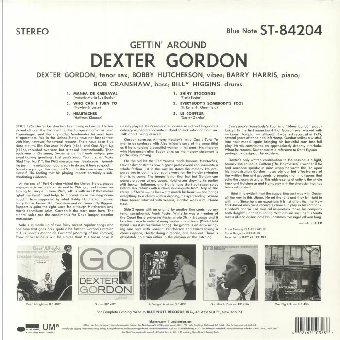 Back cover — Dexter GORDON — Gettin' Around (Classic Vinyl Series)