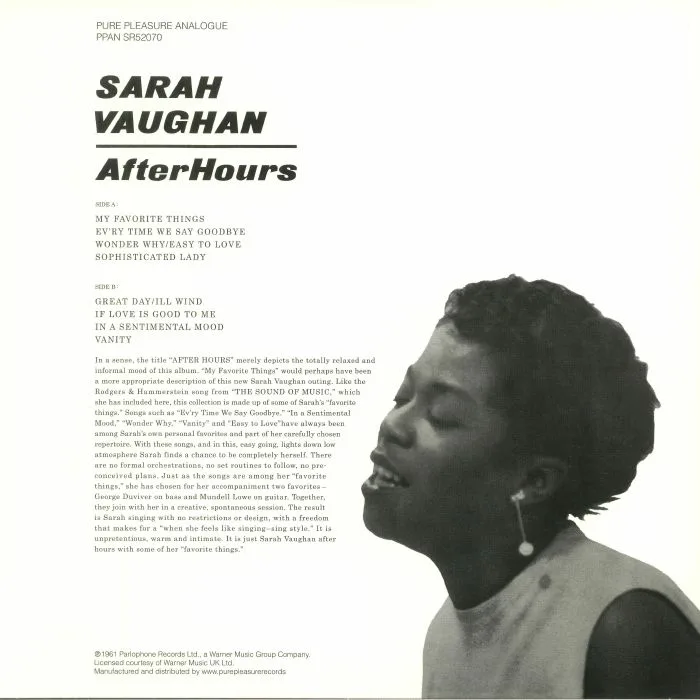 Back cover — Sarah VAUGHAN — After Hours (remastered)