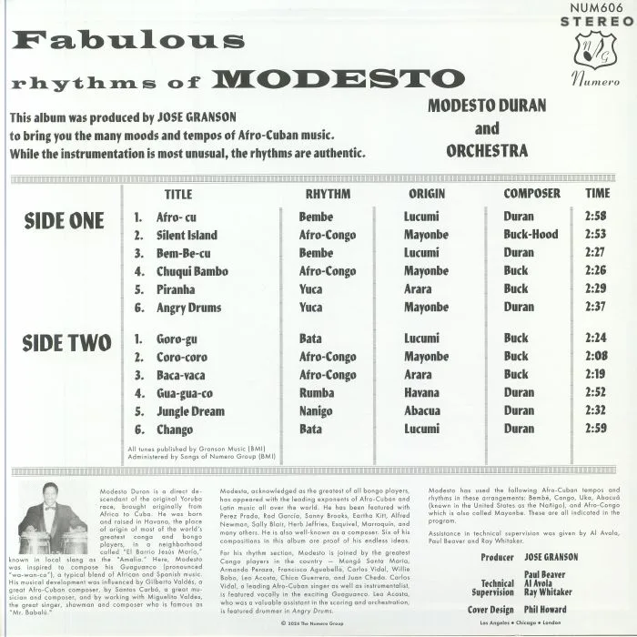 Обратная сторона обложки — Modesto DURAN & ORCHESTRA — Fabulous Rhythms Of Modesto