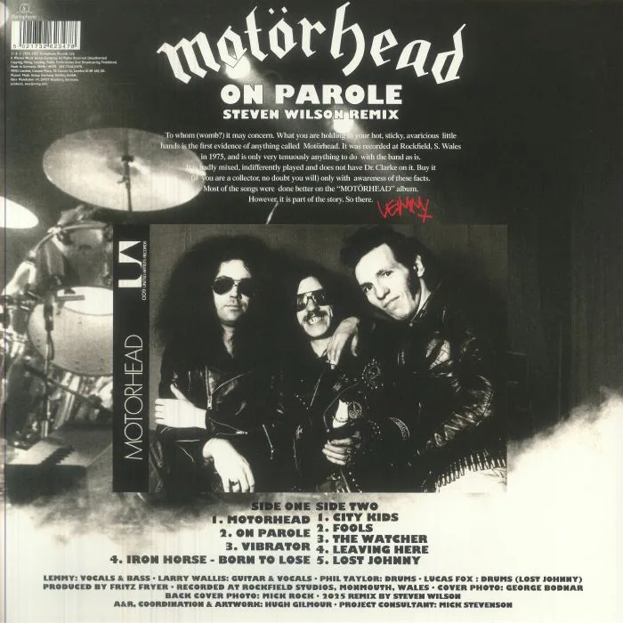 Обратная сторона обложки — MOTORHEAD — On Parole (Steven Wilson remix) (Record Store Day RSD 2026)