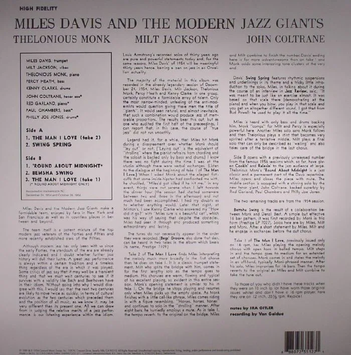 Обратная сторона обложки — Miles DAVIS — Miles Davis & The Modern Jazz Giants