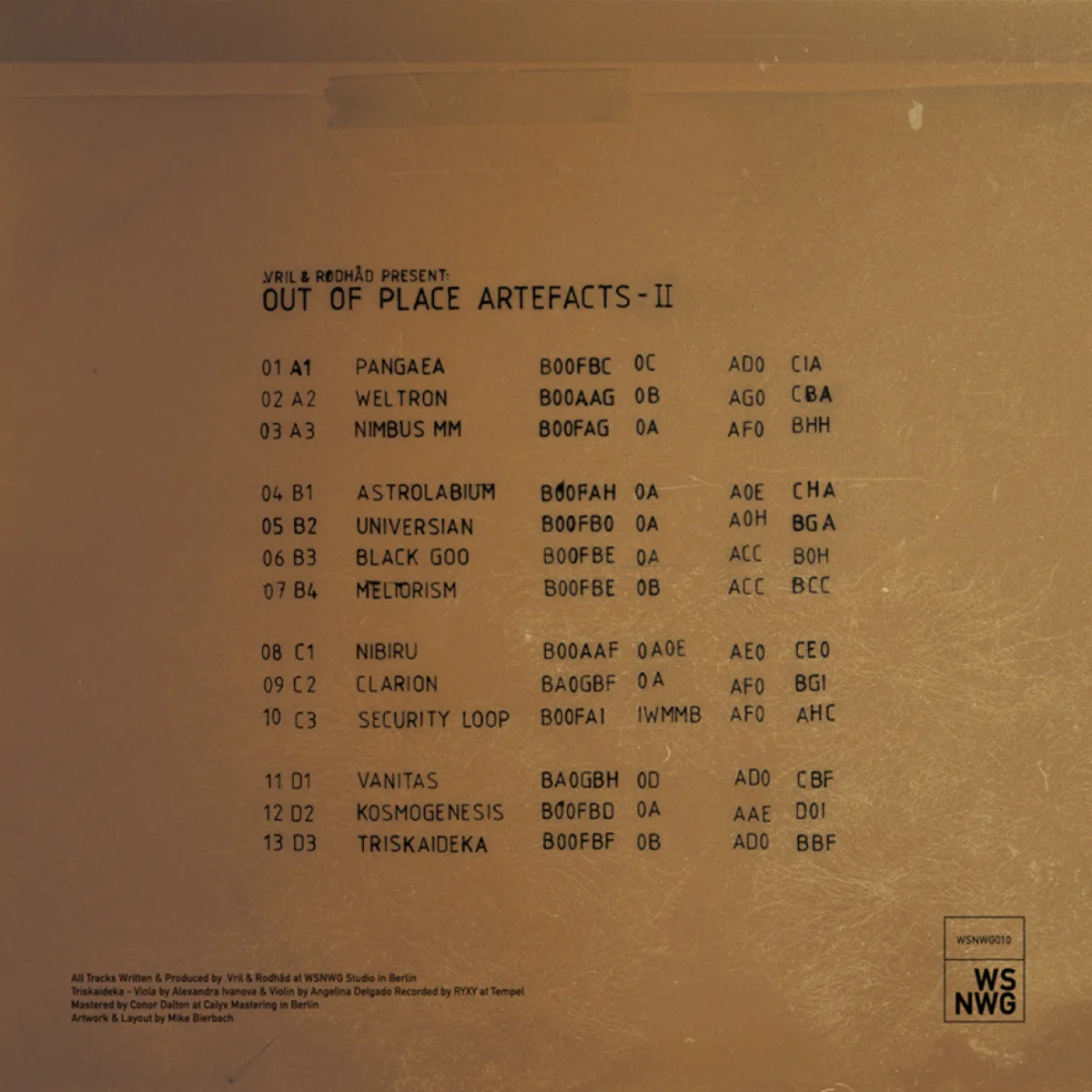 Обратная сторона обложки — Vril&Rødhåd — Out Of Place Artefacts LP 2x12"