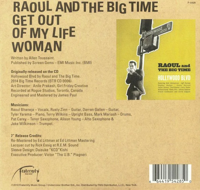 Обратная сторона обложки — RAOUL & THE BIG TIME — Get Out Of My Life Woman