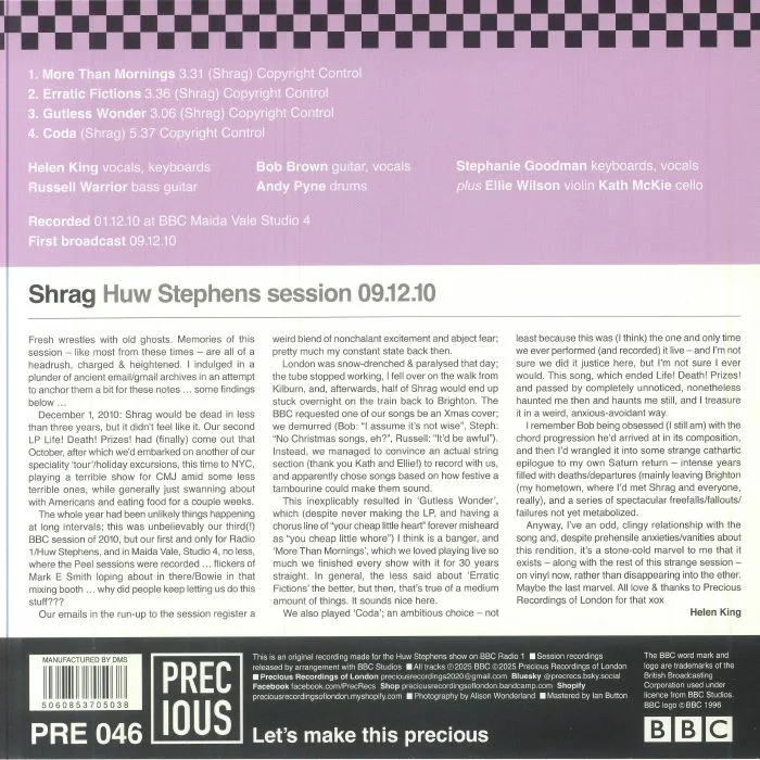 Back cover — SHRAG — Huw Stephens Session 09 / 12 / 10