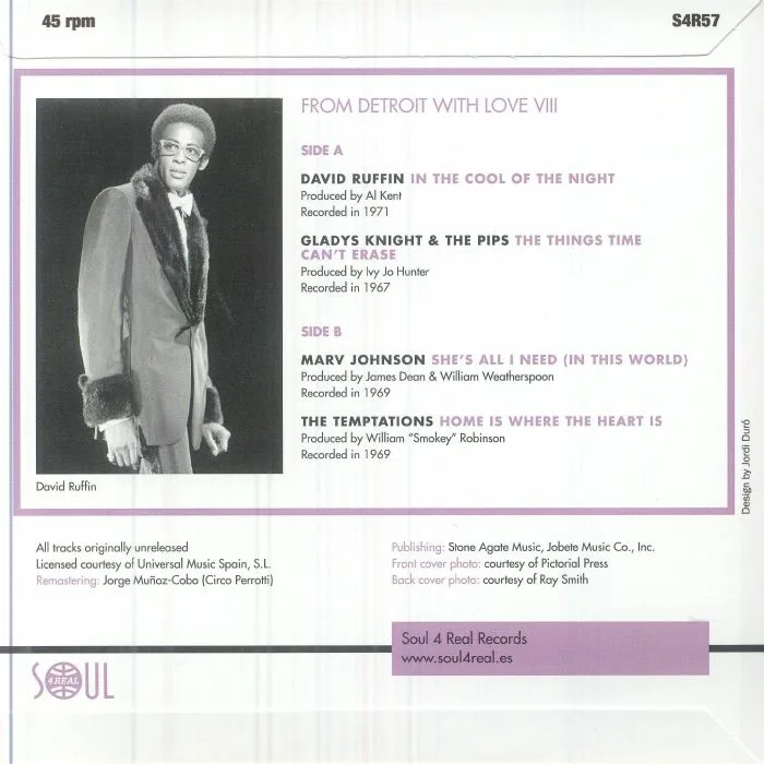 Back cover — David RUFFIN / GLADYS KNIGHT & THE PIPS / MARV JOHNSON / THE TEMPTATIONS — From Detroit With Love VIII