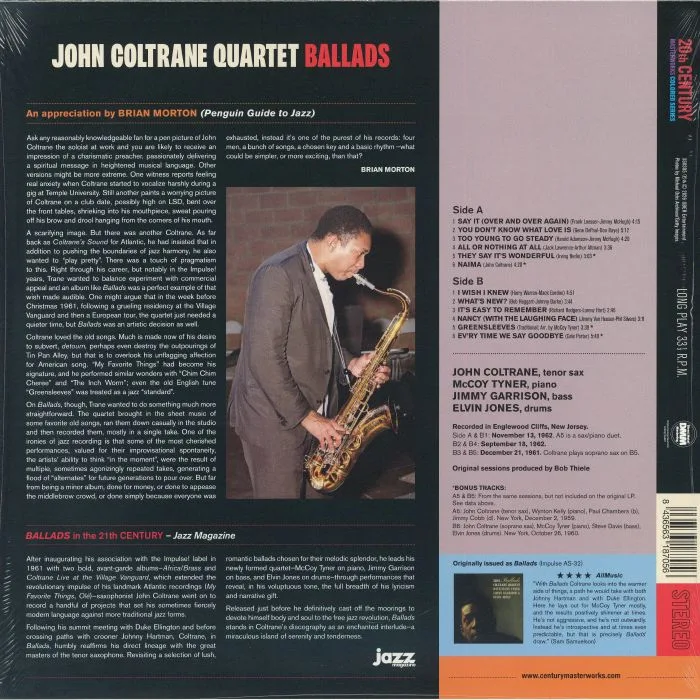Обратная сторона обложки — JOHN COLTRANE QUARTET — Ballads
