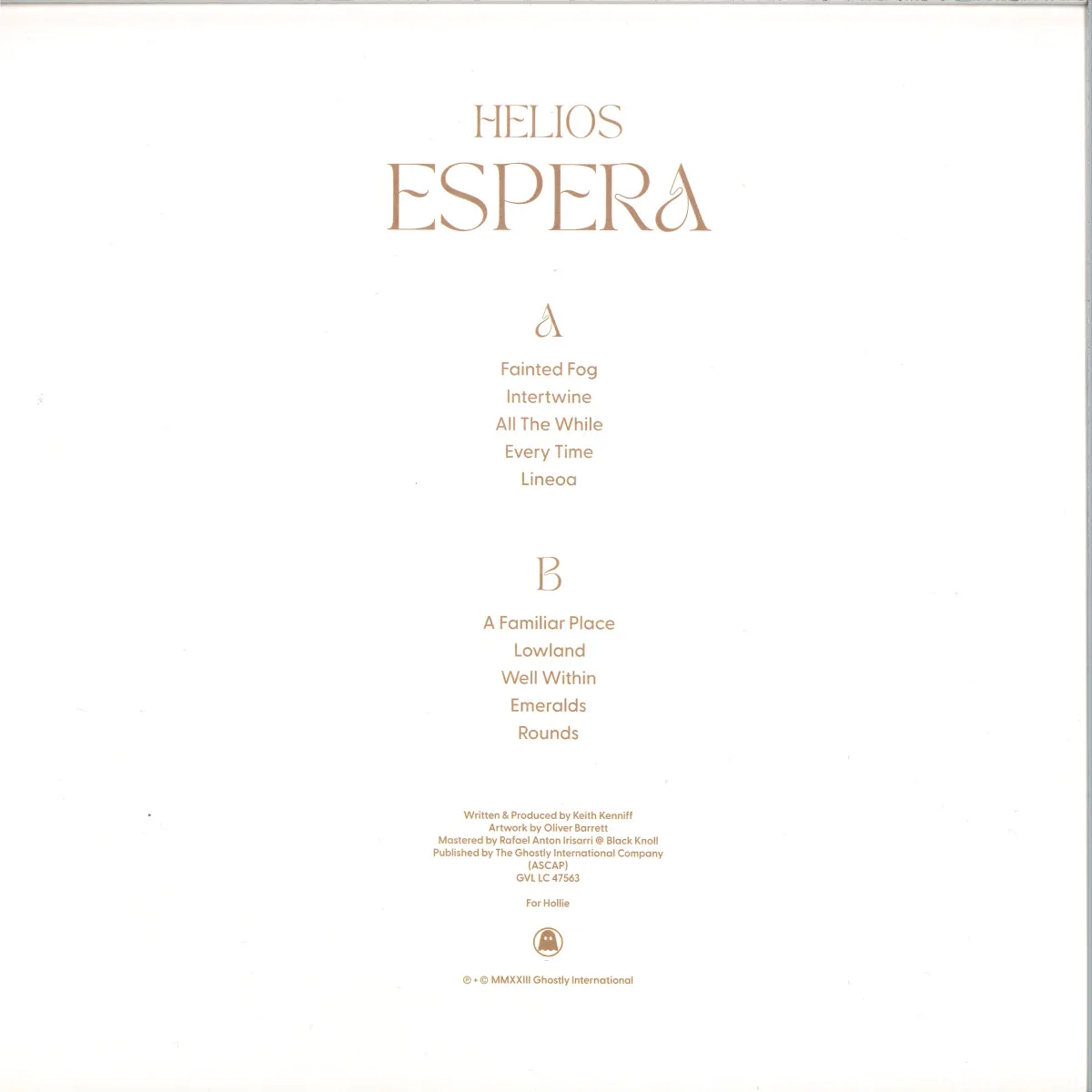 Back cover — Helios — Espera LP