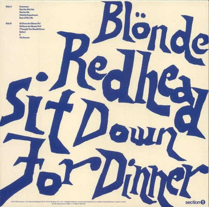 Back cover — BLONDE REDHEAD — Sit Down For Dinner