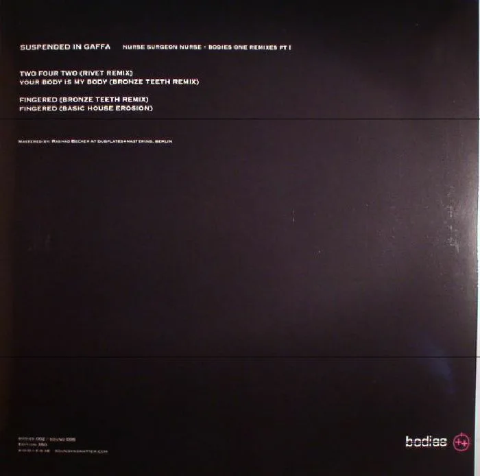 Back cover — SUSPENDED IN GAFFA — Nurse Surgeon Nurse: Bodies One Remixes Part 1