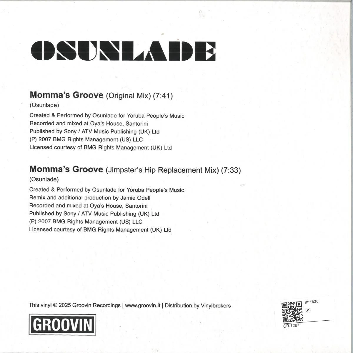 Обратная сторона обложки — Osunlade — Mommas Groove