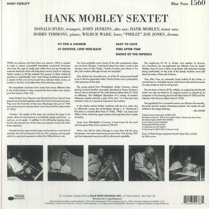 Обратная сторона обложки — Hank MOBLEY — Hank (Tone Poet Series)
