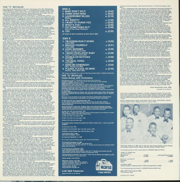 Back cover — The 5 ROYALES — The Real Thing