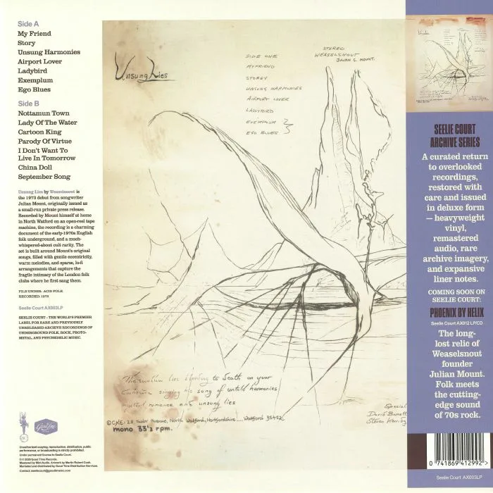 Back cover — WEASELSNOUT — Unsung Lies (mono) (reissue)