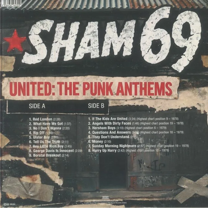 Back cover — SHAM 69 — United: The Punk Anthems Recorded Live 1978 & 1979
