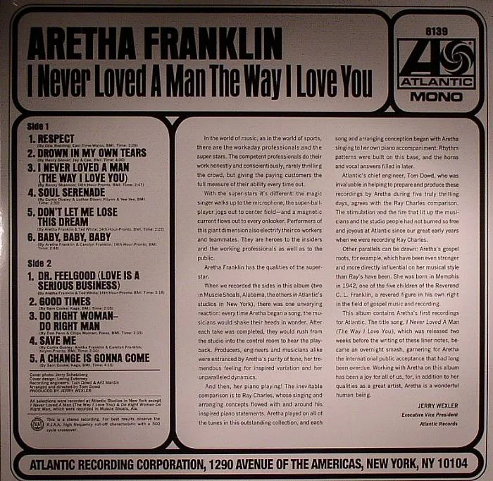 Back cover — Aretha FRANKLIN — I Never Loved A Man (mono)
