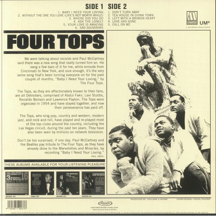Обратная сторона обложки — FOUR TOPS — Four Tops (mono) (reissue)