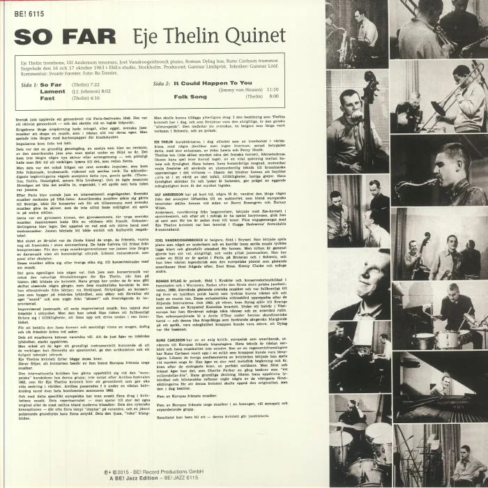 Обратная сторона обложки — EJE THELIN QUINTET — So Far