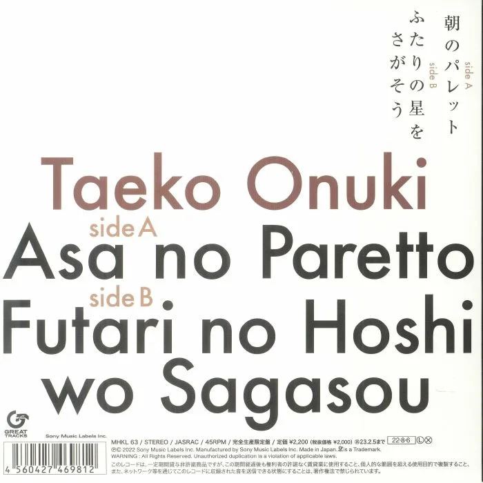 Обратная сторона обложки — Taeko OHNUKI — Asa No Paretto