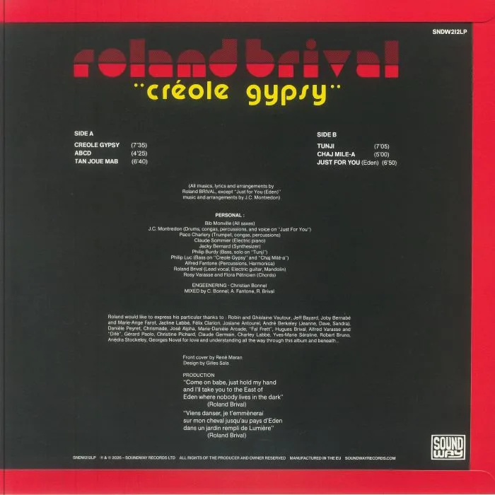 Обратная сторона обложки — Roland BRIVAL — Creole Gypsy (Record Store Day RSD 2026)