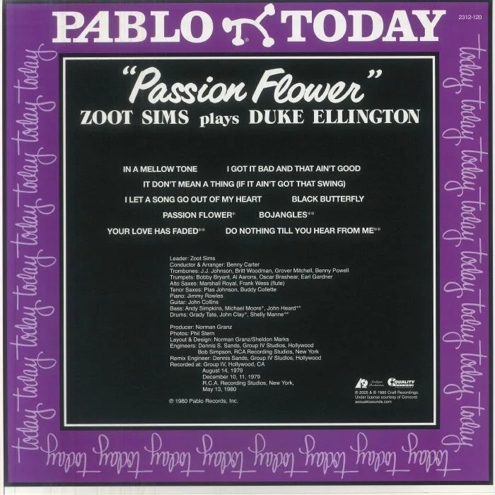 Обратная сторона обложки — Zoot SIMS — Passion Flower: Zoot Sims Plays Duke Ellington ((remastered)