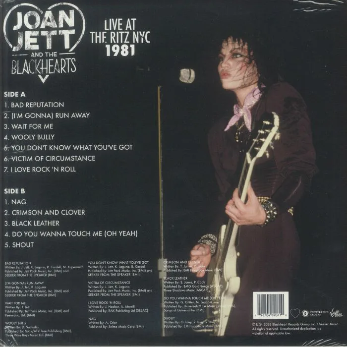 Back cover — Joan JETT & THE BLACKHEARTS — Live At The Ritz NYC 1981 (Record Store Day RSD 2026)