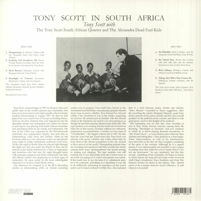 Back cover — TONY SCOTT with THE TONY SCOTT SOUTH AFRICAN QUARTET / THE ALEXANDRA DEAD END KIDS — Tony Scott In South Africa (reissue)
