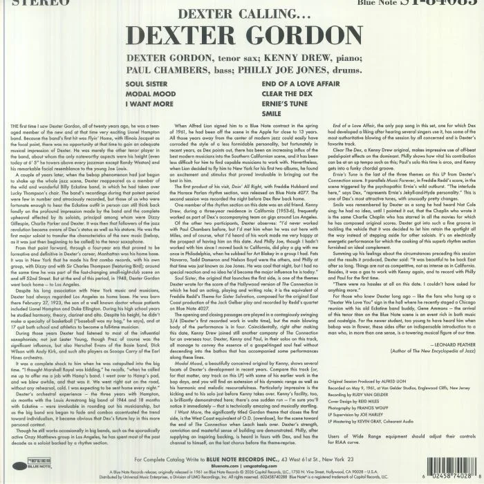 Back cover — Dexter GORDON — Dexter Calling (Blue Note Tone Poet Series)
