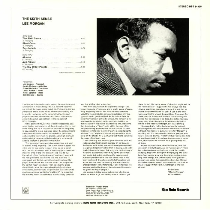Обратная сторона обложки — Lee MORGAN — The Sixth Sense