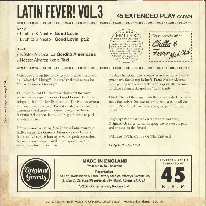 Back cover — LUCHITO / NESTOR ALVAREZ — Latin Fever! Vol 3