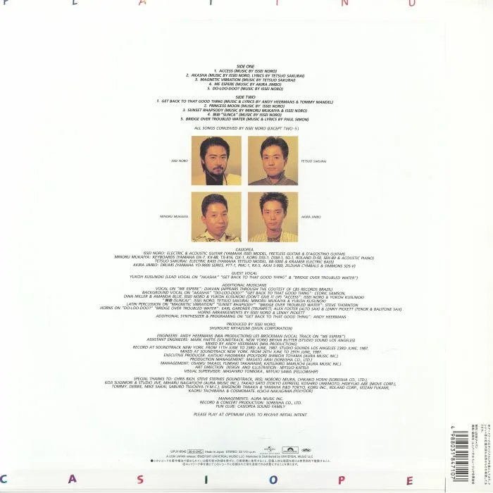 Back cover — CASIOPEA — Platinum (reissue)