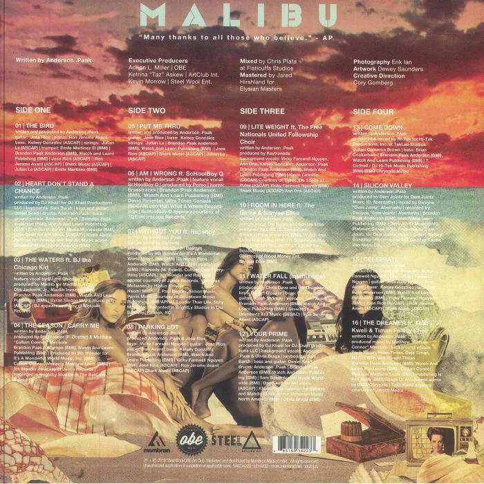 Обратная сторона обложки — Anderson PAAK — Malibu (reissue)