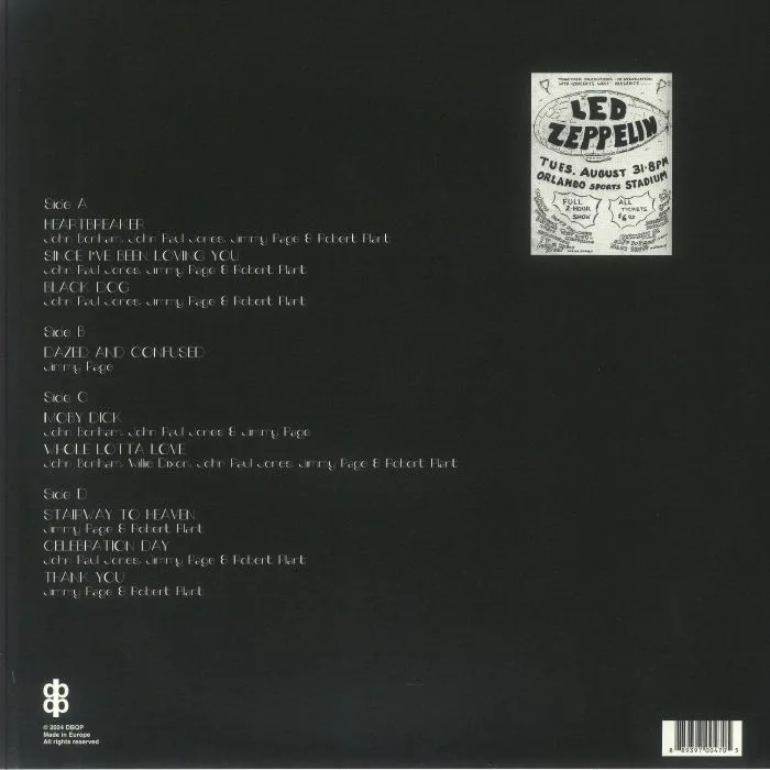 Back cover — LED ZEPPELIN — Live In Orlando Stadium Florida August 31st 1971