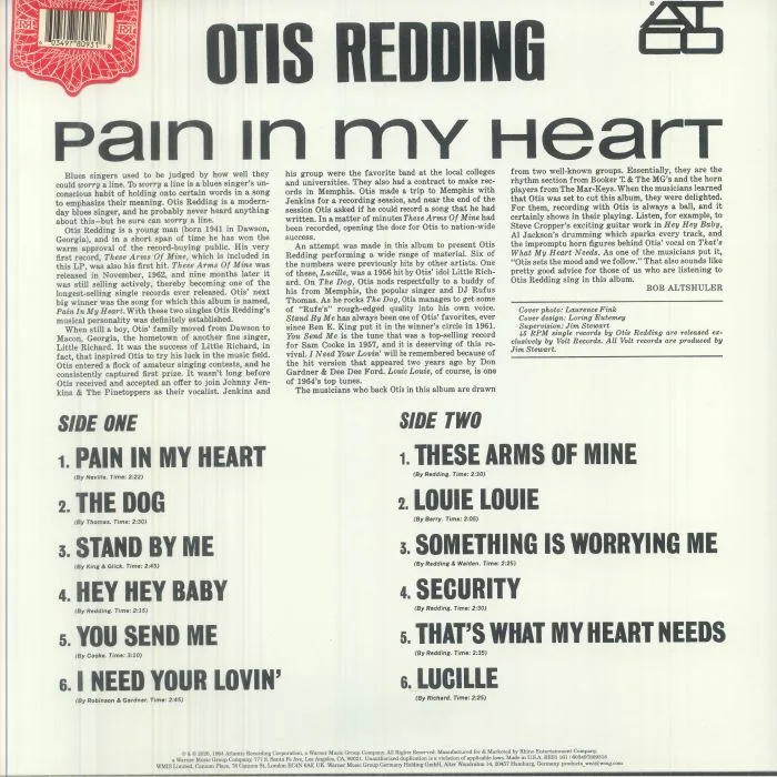 Обратная сторона обложки — Otis REDDING — Pain In My Heart (Rhino Reserve Edition)