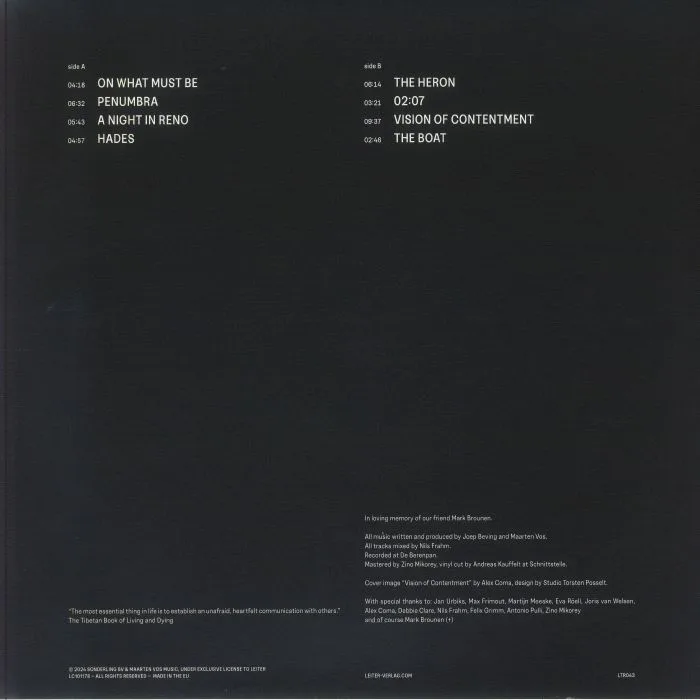 Back cover — Joep BEVING / MAARTEN VOS — Vision Of Contentment