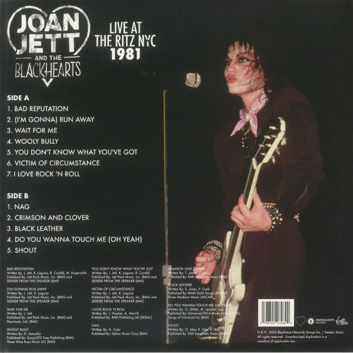Back cover — Joan JETT & THE BLACKHEARTS — Live At The Ritz NYC 1981