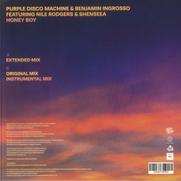 Обратная сторона обложки — PURPLE DISCO MACHINE / BENJAMIN INGROSSO / NILE RODGERS / SHENSEEA — Honey Boy