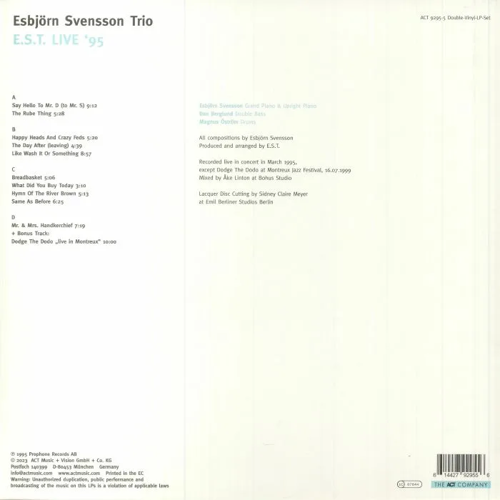 Обратная сторона обложки — ESBJORN SVENSSON TRIO — EST Live '95 (reissue)