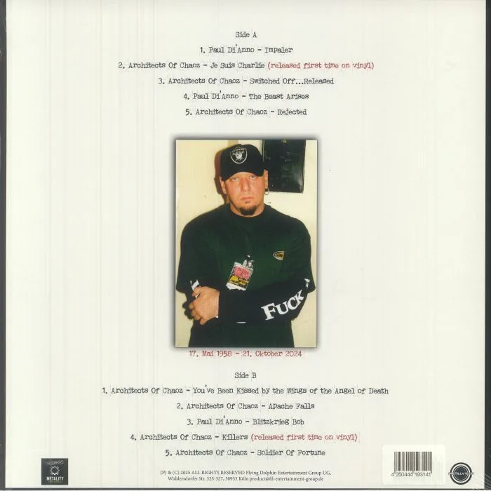 Back cover — Paul DI'ANNO / ARCHITECTS OF CHAOZ — In Memory Of Paul Di'Anno
