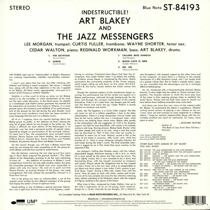 Back cover — Art BLAKEY & THE JAZZ MESSENGERS — Indestructible (reissue)