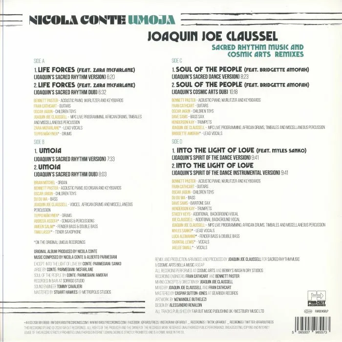 Back cover — Nicola CONTE / JOAQUIN JOE CLAUSSELL — Umoja (Sacred Rhythm Music & Cosmic Arts remixes)