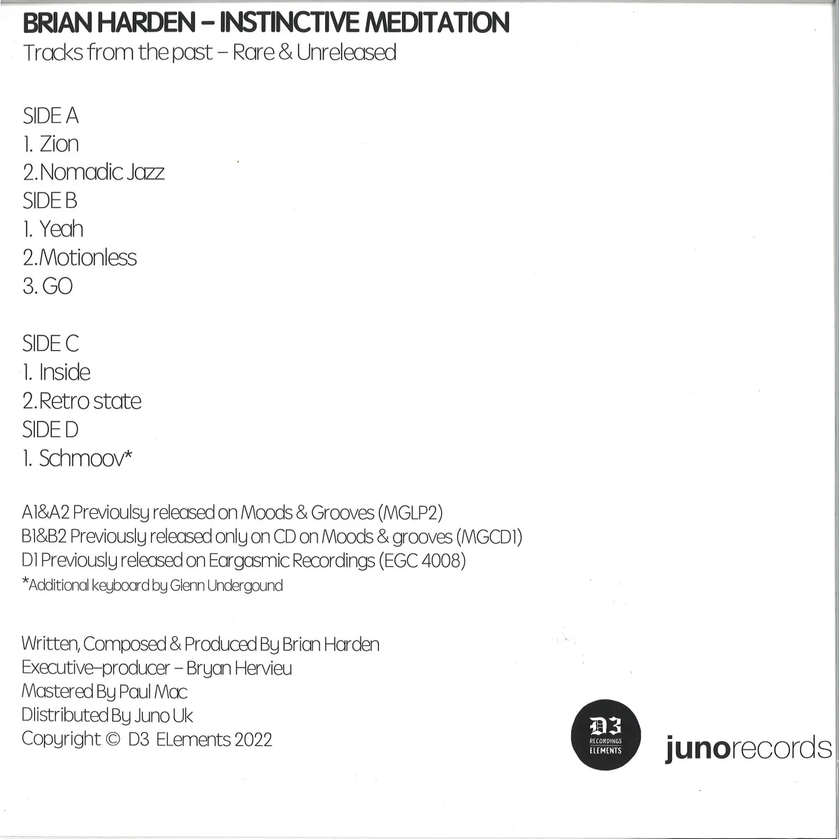 Back cover — Brian Harden — Instinctive Meditation LP 2x12"