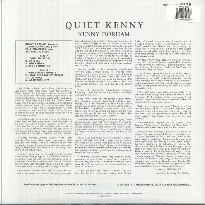 Back cover — Kenny DORHAM — Quiet Kenny (reissue)